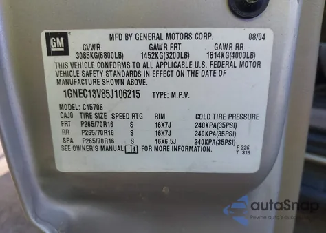 2005 Chevrolet Tahoe Ls from USA, damaged, VIN 1GNEC13V85J106215